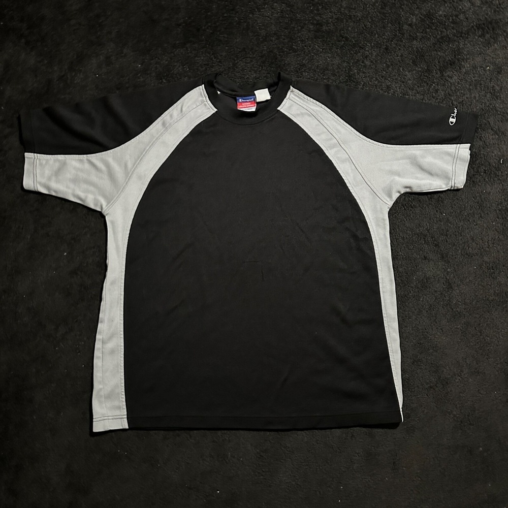Champion Shirt Mens Extra Large Black Grey Colorblock Athletic Short Sleeve XL